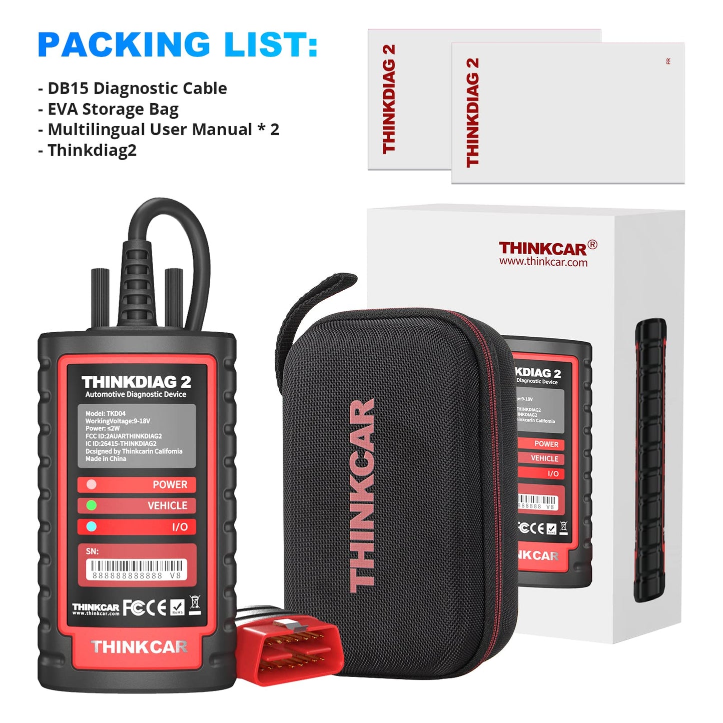 thinkcar obd2 DiagnosegerĂ€t,ThinkDiag 2 Bluetooth OBD2 Diagnose Scanner fĂŒr Alle Fahrzeuge mit 15 Reset Funktionen fĂŒr Alle System Diagnosen,Autodiagnose UnterstĂŒtzung OBDII/EOBD/CAN-FD ProtokollâŠ