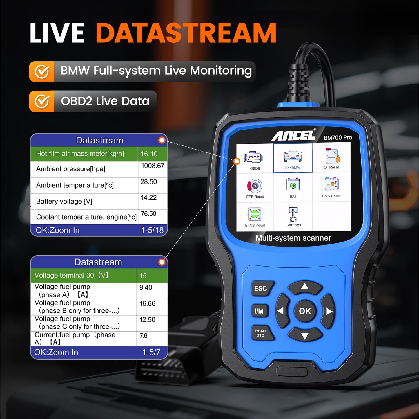 Ancel BM700 PRO OBD2 Diagnosegerät für BMW/für MINI/für RR, AutoVIN, Vollständige System Fahrzeug Diagnose CBS Öl EPB SAS BMS EGS DPF Regeneration zurücksetzen