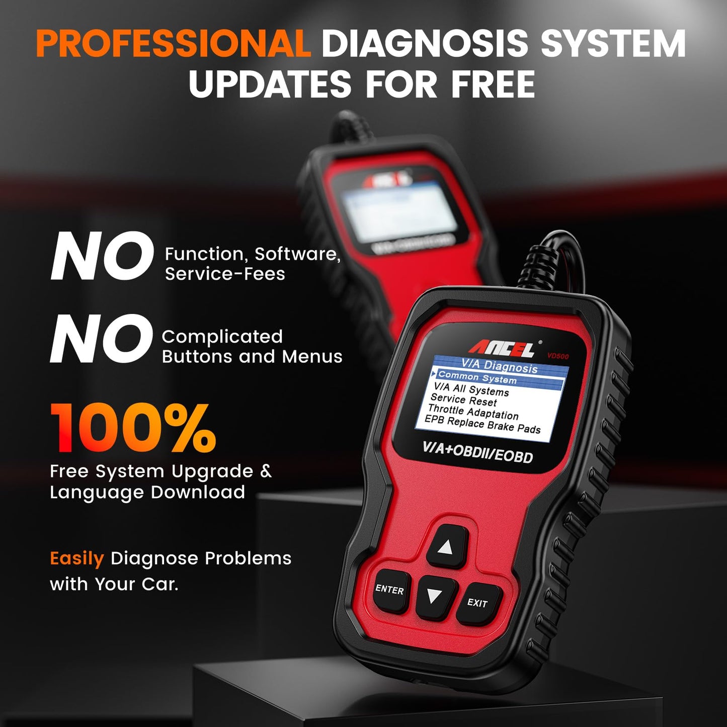 ANCEL VD500 OBD2 Diagnosegerät für VW/für Audi/für Skoda/für Seat, Fehlercodes Auslesen und Löschen Motor EPB ABS SRS OBD Öl TPS Zurücksetzen Reset Tool in Deutsch