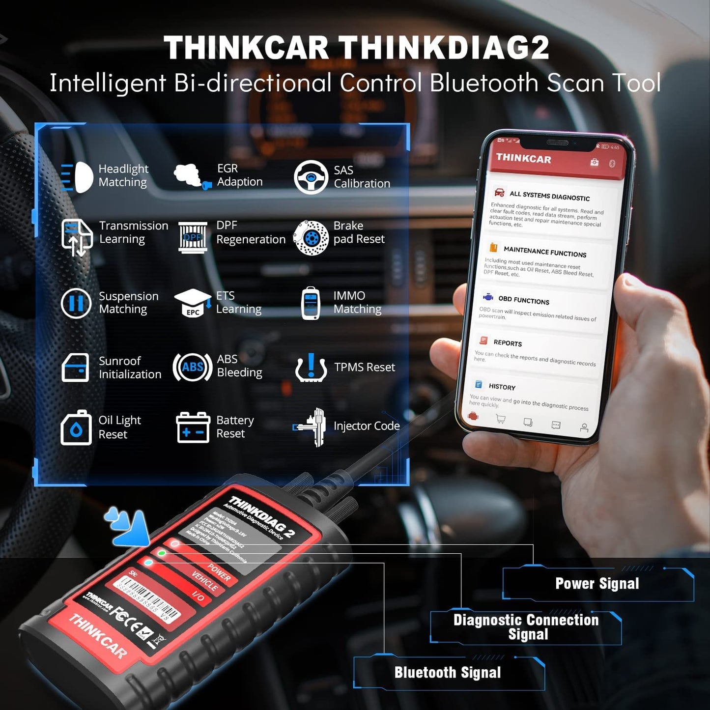 thinkcar obd2 DiagnosegerĂ€t,ThinkDiag 2 Bluetooth OBD2 Diagnose Scanner fĂŒr Alle Fahrzeuge mit 15 Reset Funktionen fĂŒr Alle System Diagnosen,Autodiagnose UnterstĂŒtzung OBDII/EOBD/CAN-FD ProtokollâŠ