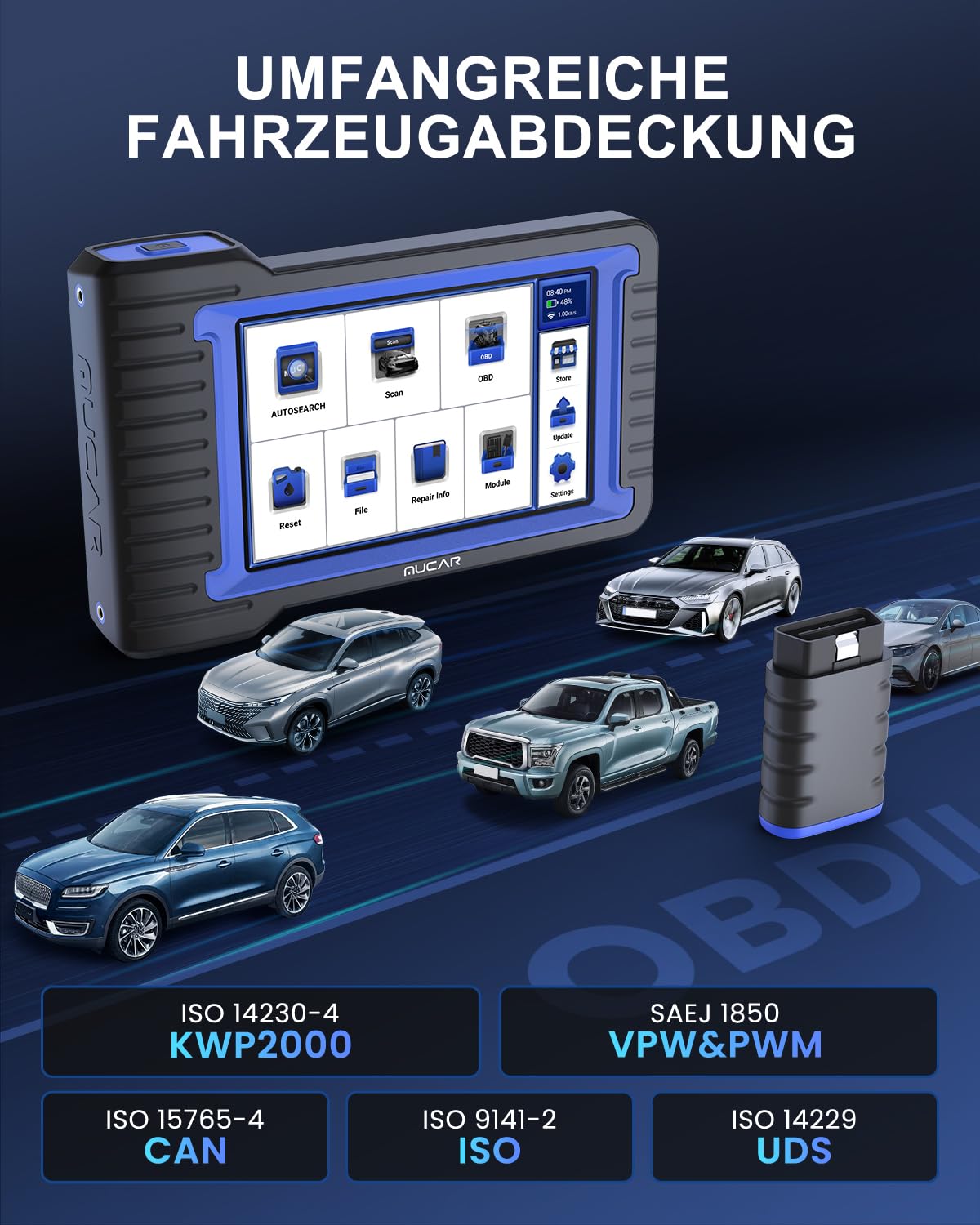 OBD2 Diagnosegerät, MUCAR VO7 Diagnosegerät Auto Mit Volle Systemdiagnose+28 Reset-Funktion, Auto Diagnosegerät Für BI-Direktionale Steuerung/Aktives Testen/ECU-Kodierung, 3 Jahre Kostenlose Updates