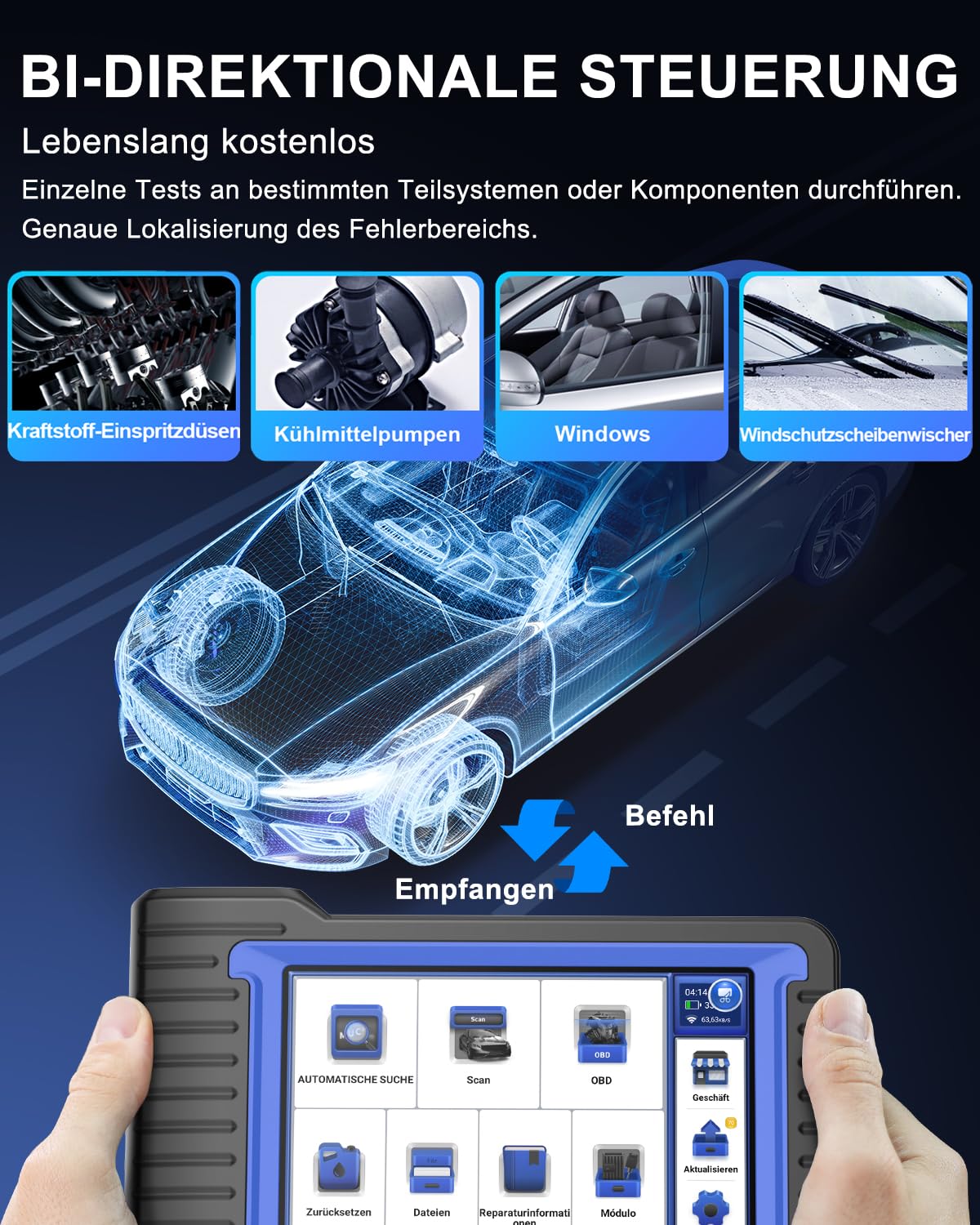 OBD2 Diagnosegerät, MUCAR VO7 Diagnosegerät Auto Mit Volle Systemdiagnose+28 Reset-Funktion, Auto Diagnosegerät Für BI-Direktionale Steuerung/Aktives Testen/ECU-Kodierung, 3 Jahre Kostenlose Updates