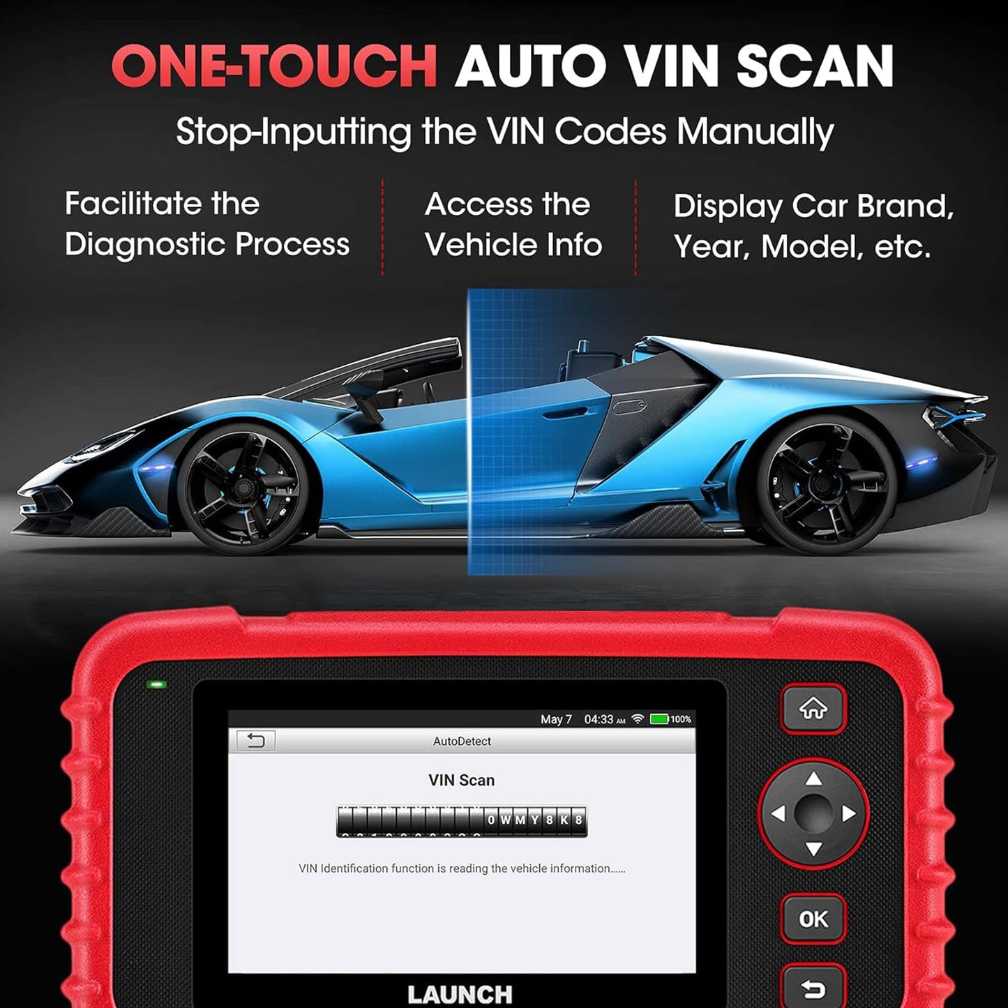 LAUNCH Globel CRP123X V2.0 obd2 Diagnosegerät KFZ-Codeleser für die ABS SRS Motor und Getriebe, 7 Rückstellfunktion, 10 OBD2-Funktionen, AUTOVIN, Lebenslanges kostenloses Update