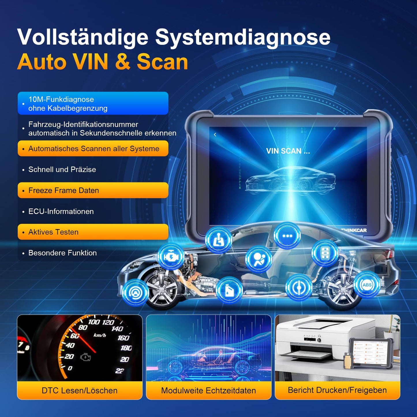 OBD2 Diagnosegerät, ThinkScan 689BT Diagnosegerät Auto Mit 34+ Reset-Funktion Und Volle Systemdiagnose, Auslesegerät Auto Für Aktives Testen/ECU-Codierung/BI-Direktionale Steuerung/CANFD&DoIP