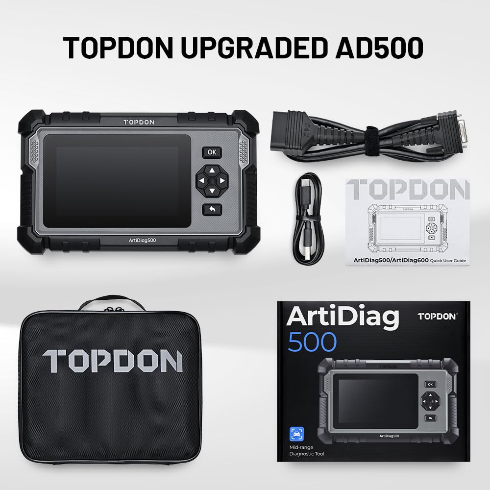 TOPDON ArtiDiag 500 OBD2 Diagnosegerät Auto,4 Systemdiagnose/6 Service Funktionen/10 OBD2 Funktionen/Auto VIN, KFZ Fehlerauslesegerät für Motor/ABS/SRS/Getriebe, lebenslang Software-Update