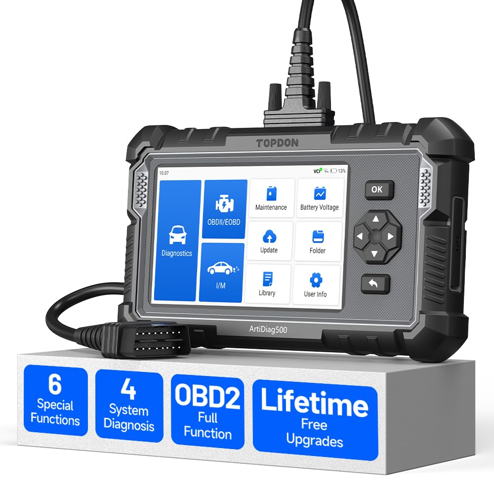 TOPDON ArtiDiag 500 OBD2 Diagnosegerät Auto,4 Systemdiagnose/6 Service Funktionen/10 OBD2 Funktionen/Auto VIN, KFZ Fehlerauslesegerät für Motor/ABS/SRS/Getriebe, lebenslang Software-Update
