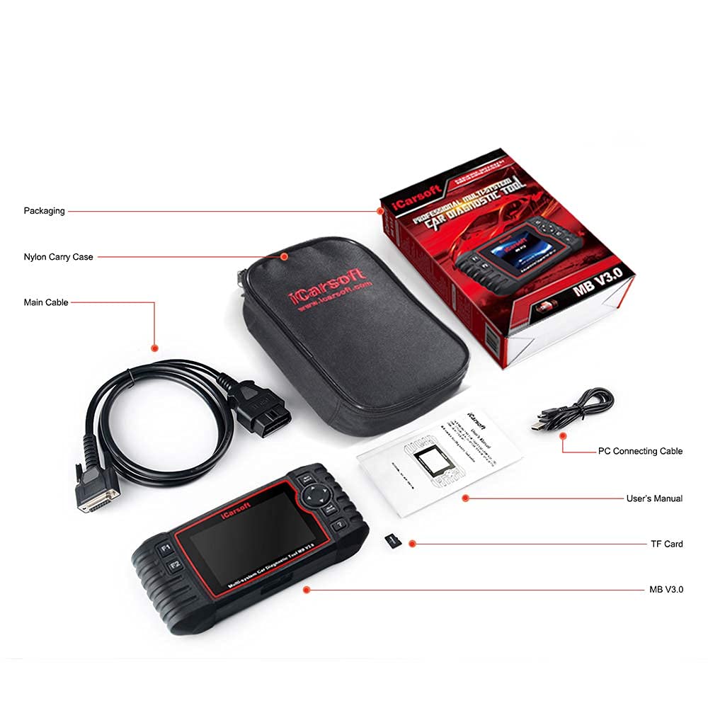 iCarsoft MB V3.0 professionelles und leistungsstarkes Universal Diagnosegerät für Mercedes/Sprinter/Smart Fahrzeuge mit 10 cm TFT- Farbbildschirm, OBDII Funktionen, CANBUS
