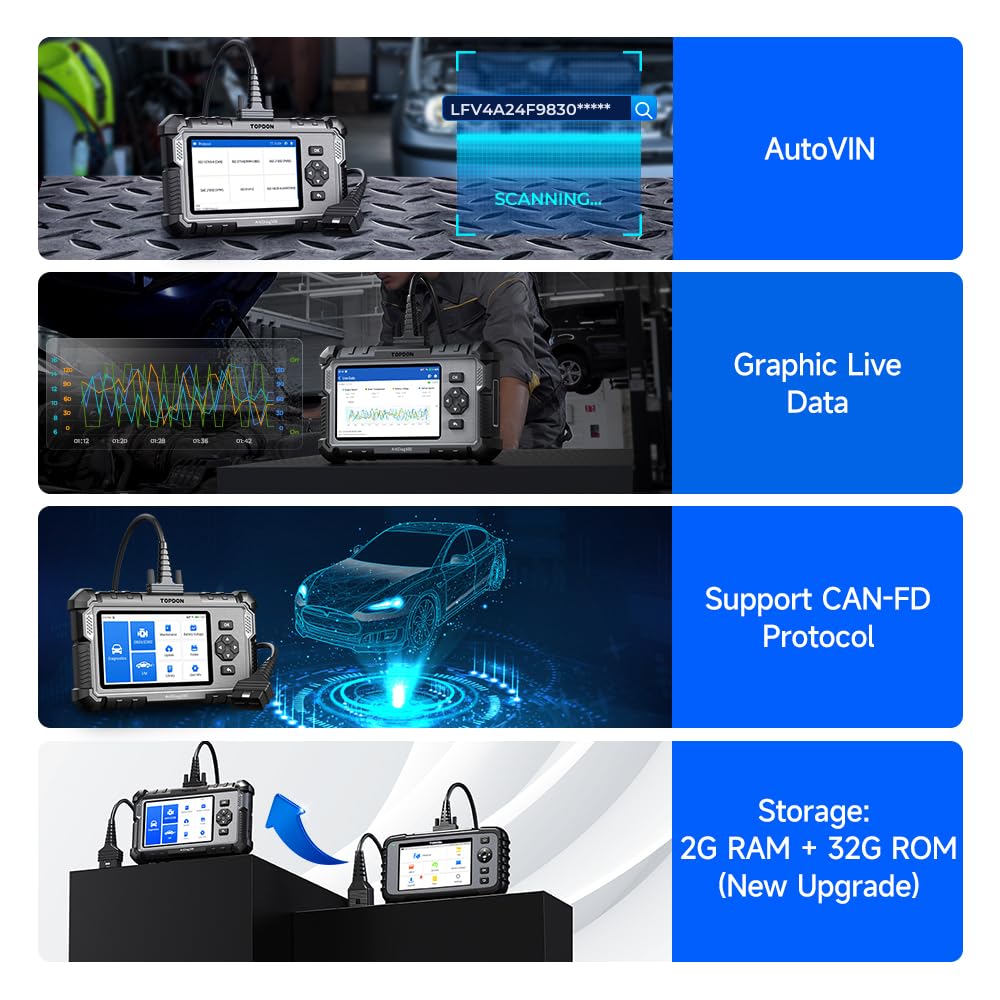 TOPDON ArtiDiag 500 OBD2 Diagnosegerät Auto,4 Systemdiagnose/6 Service Funktionen/10 OBD2 Funktionen/Auto VIN, KFZ Fehlerauslesegerät für Motor/ABS/SRS/Getriebe, lebenslang Software-Update