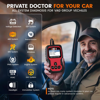 ANCEL VD500 OBD2 Diagnosegerät für VW/für Audi/für Skoda/für Seat, Fehlercodes Auslesen und Löschen Motor EPB ABS SRS OBD Öl TPS Zurücksetzen Reset Tool in Deutsch