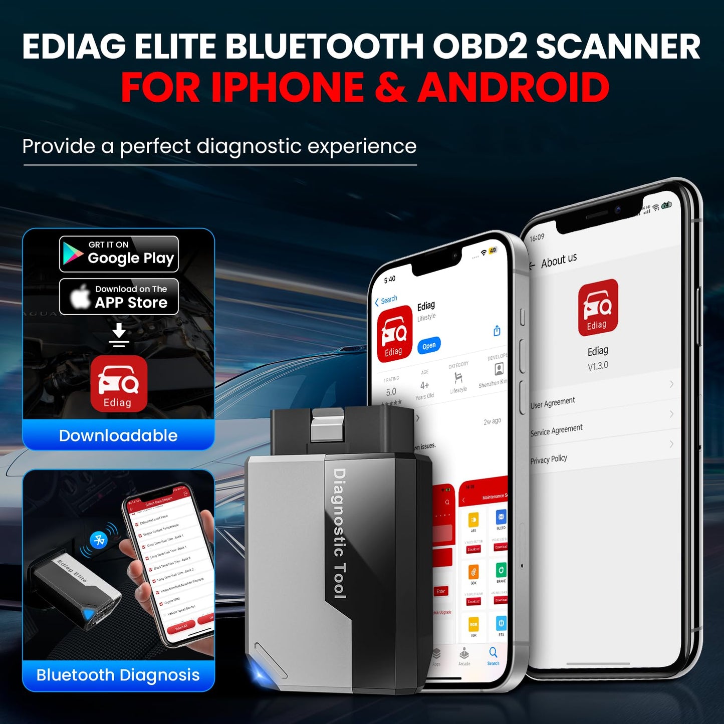 OBD2 Diagnosegerät Auto KINGBOLEN EDIAG Elite Alle System Scanner,Auto Auslesegerät mit 15 Resets und Aktiver Test, Diagnosegerät Bluetooth für iPhone & Android,FCA und Can FD,Lebenslange Updates.