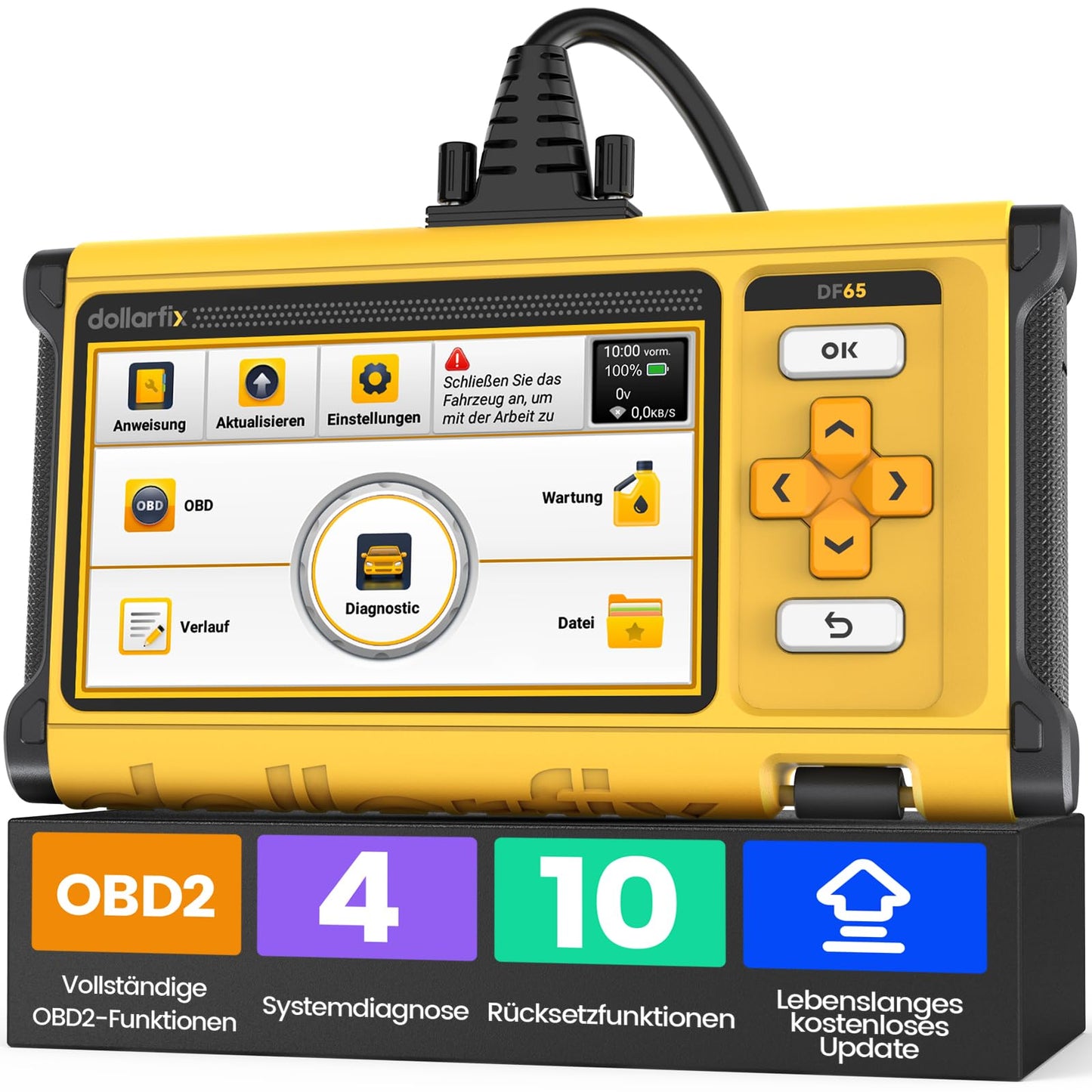 DollarFix Diagnosegerät Auto Mit 4 System Motor Getriebe ABS SRS, OBD2 Diagnosegerät für Alle Fahrzeuge mit 10 Reset-Funktionen Öl ABS EPB SAS, Aktive Tests, AutoVIN & Kostenlose Lebenslange Updates