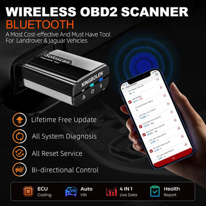 KINGBOLEN Soloscan OBD2 Diagnosegerät für Land Rover/für Jaguar, Alles System Kfz Diagnosegerät Mit 50+ Reset-Funktion,Bi-direktionale,Aktiver Test,ECU-Codierung, Lebenslanges kostenloses Update