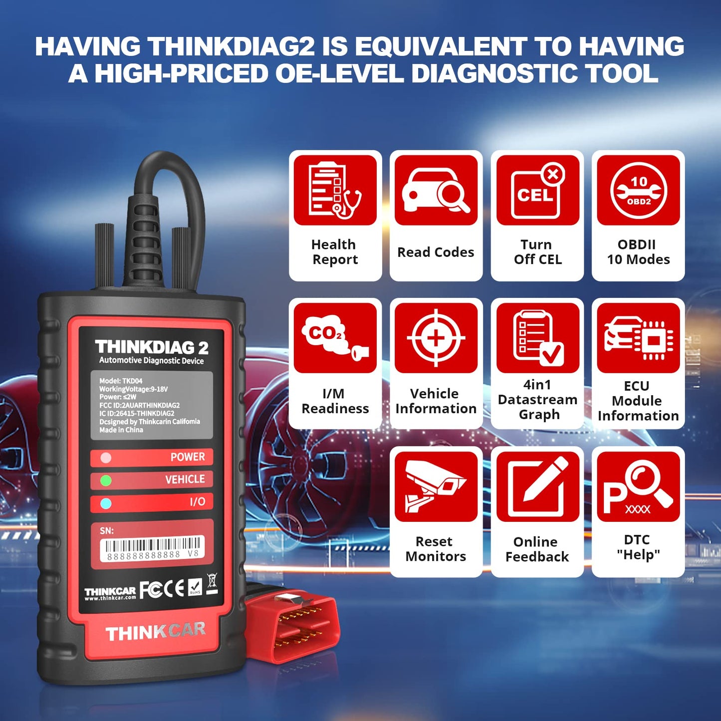 thinkcar obd2 Diagnosegerät,ThinkDiag 2 Bluetooth OBD2 Diagnose Scanner für Alle Fahrzeuge mit 15 Reset Funktionen für Alle System Diagnosen,Autodiagnose Unterstützung OBDII/EOBD/CAN-FD Protokoll…