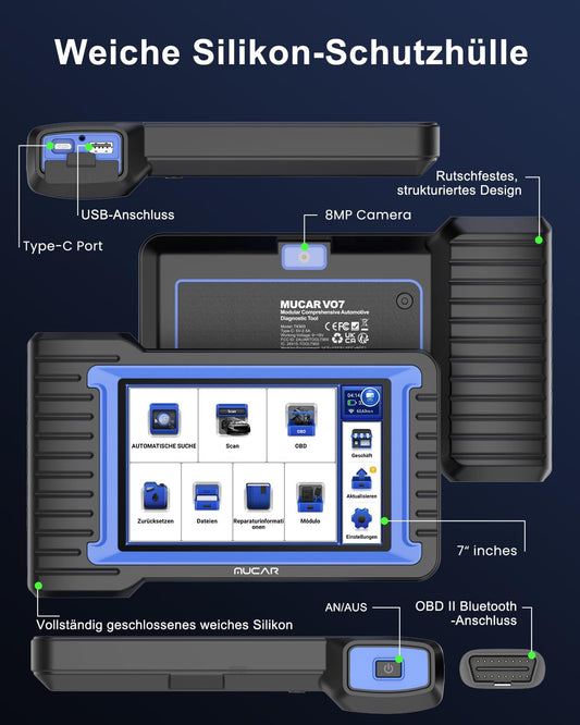 OBD2 Diagnosegerät, MUCAR VO7 Diagnosegerät Auto Mit Volle Systemdiagnose+28 Reset-Funktion, Auto Diagnosegerät Für BI-Direktionale Steuerung/Aktives Testen/ECU-Kodierung, 3 Jahre Kostenlose Updates