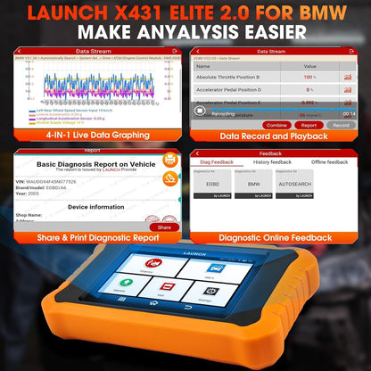 LAUNCH X431 Creader Elite 2.0 OBD2 Diagnosegerät für BMW/für Mini/für Rolls Royce Gleiche Funktion wie LAUNCH X431 Diagnosegerät Tool,vollständige System,50+ Reset,aktiver Test,ECU-Codierung