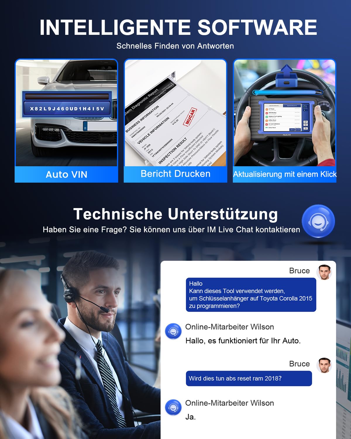 OBD2 Diagnosegerät, MUCAR VO7 Diagnosegerät Auto Mit Volle Systemdiagnose+28 Reset-Funktion, Auto Diagnosegerät Für BI-Direktionale Steuerung/Aktives Testen/ECU-Kodierung, 3 Jahre Kostenlose Updates