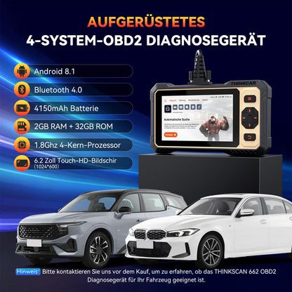 OBD2 Diagnosegerät, ThinkScan 662 Diagnosegerät Auto Mit 12 Reset-Funktion + 4 Systemdiagnose (ECM/TCM/SRS/ABS), Auto Diagnosegerät Für Aktives Testen, CANFD-Protokoll, Kostenlose Updates