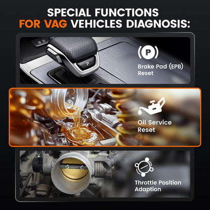 ANCEL VD500 OBD2 Diagnosegerät für VW/für Audi/für Skoda/für Seat, Fehlercodes Auslesen und Löschen Motor EPB ABS SRS OBD Öl TPS Zurücksetzen Reset Tool in Deutsch