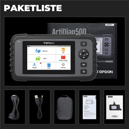 TOPDON ArtiDiag 500 OBD2 Diagnosegerät Auto,4 Systemdiagnose/6 Service Funktionen/10 OBD2 Funktionen/Auto VIN, KFZ Fehlerauslesegerät für Motor/ABS/SRS/Getriebe, lebenslang Software-Update