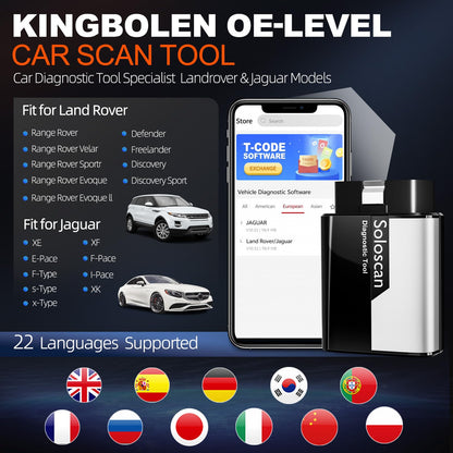 KINGBOLEN Soloscan OBD2 Diagnosegerät für Land Rover/für Jaguar, Alles System Kfz Diagnosegerät Mit 50+ Reset-Funktion,Bi-direktionale,Aktiver Test,ECU-Codierung, Lebenslanges kostenloses Update