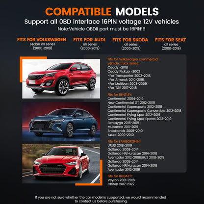 ANCEL VD500 OBD2 Diagnosegerät für VW/für Audi/für Skoda/für Seat, Fehlercodes Auslesen und Löschen Motor EPB ABS SRS OBD Öl TPS Zurücksetzen Reset Tool in Deutsch