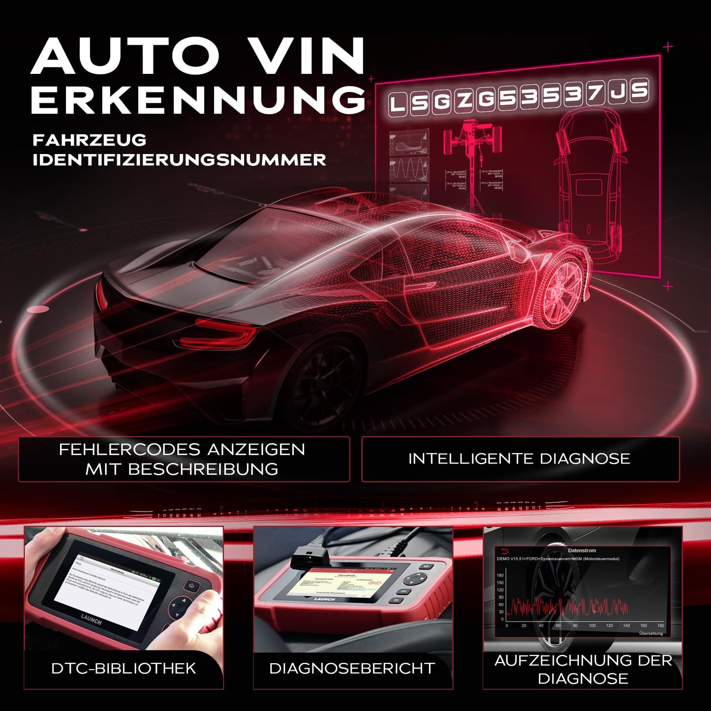 LAUNCH Europe CRP 129 EVO+ OBD2 Diagnosegerät Auto Auslesegerät Kfz-Diagnose EOBD Tester 4 Systemen Motor, ABS, SRS, Automatik Getriebe + 13 Service Funktionen mit Touchscreen WiFi Update/Android