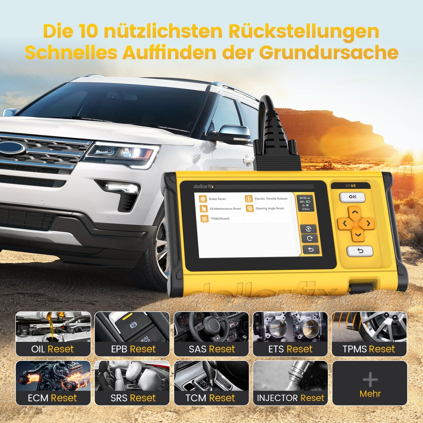 DollarFix Diagnosegerät Auto Mit 4 System Motor Getriebe ABS SRS, OBD2 Diagnosegerät für Alle Fahrzeuge mit 10 Reset-Funktionen Öl ABS EPB SAS, Aktive Tests, AutoVIN & Kostenlose Lebenslange Updates