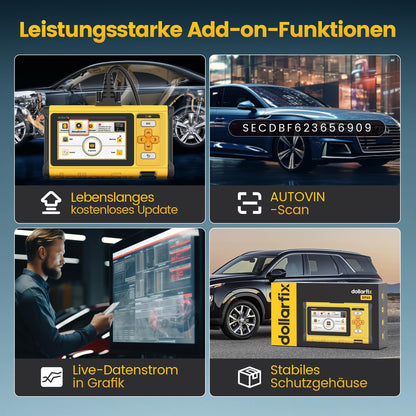 DollarFix Diagnosegerät Auto Mit 4 System Motor Getriebe ABS SRS, OBD2 Diagnosegerät für Alle Fahrzeuge mit 10 Reset-Funktionen Öl ABS EPB SAS, Aktive Tests, AutoVIN & Kostenlose Lebenslange Updates