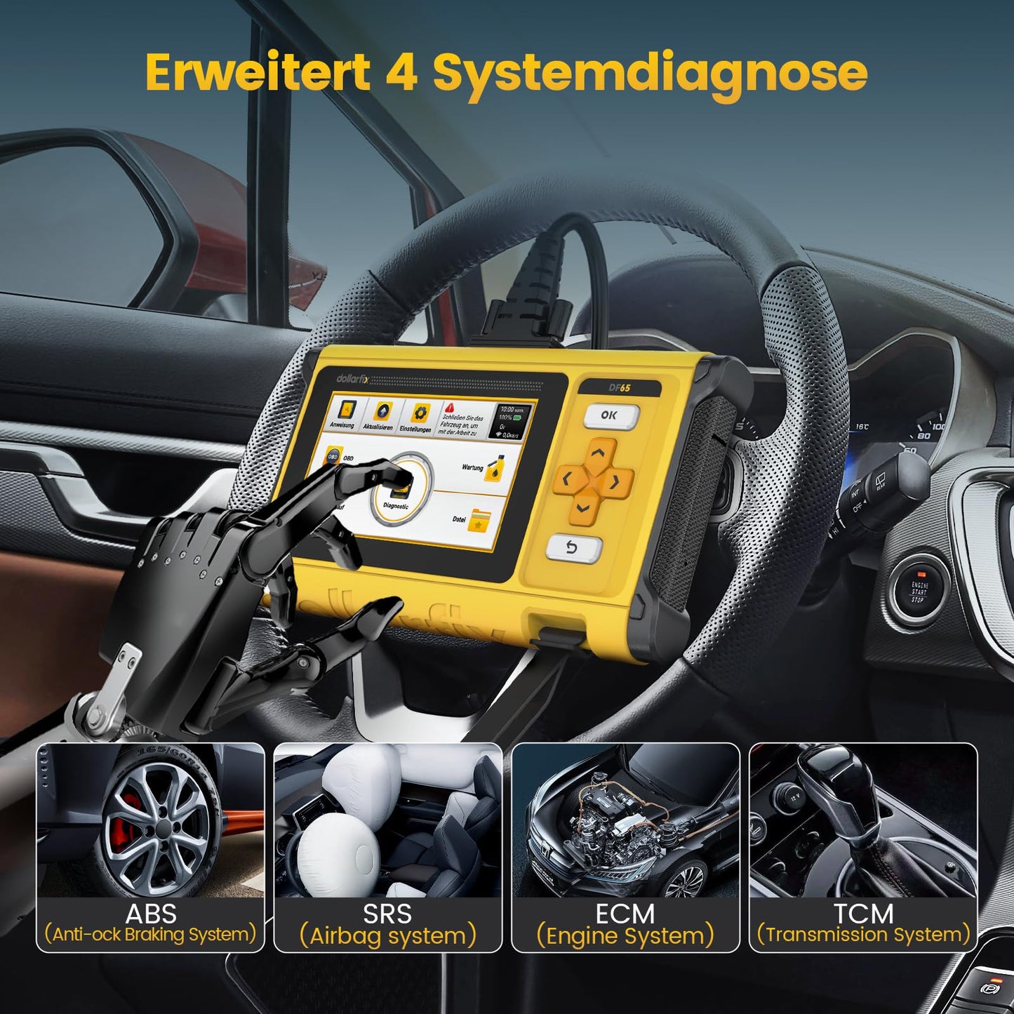 DollarFix Diagnosegerät Auto Mit 4 System Motor Getriebe ABS SRS, OBD2 Diagnosegerät für Alle Fahrzeuge mit 10 Reset-Funktionen Öl ABS EPB SAS, Aktive Tests, AutoVIN & Kostenlose Lebenslange Updates